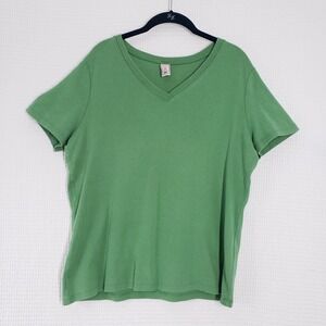 Old Navy V-Neck Short Sleeve T-Shirt Womens Plus 1X Green Cotton Casual Y2K